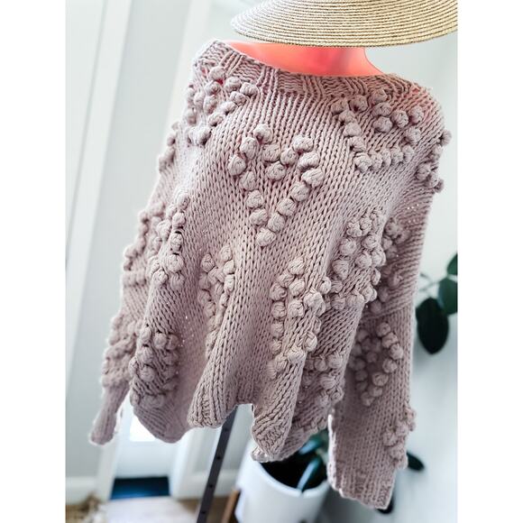 Daydreams & Heartstrings mauve slouchy chunky heart Pom oversized sweater M/L - Picture 6 of 6